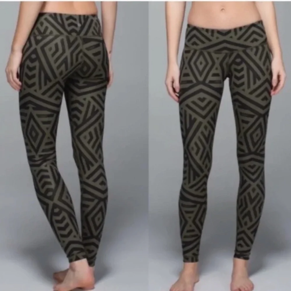 Lululemon Wunder Under Leggings Luxtreme Chevron Shuffle Fatigue Green Sz 4 - Picture 1 of 14